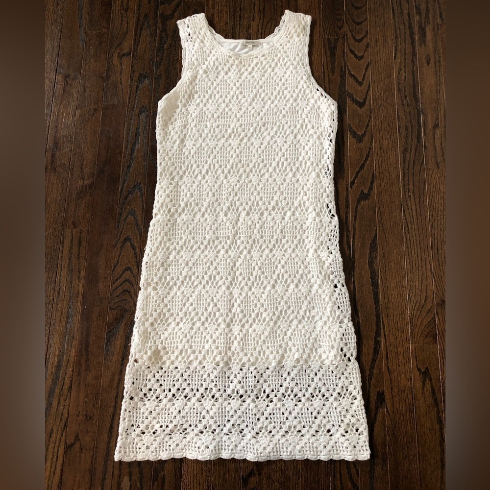 Tyler Boe Women’s S White Crewneck Midi/Knee Crocheted Sleeveless Dress w/Lining
